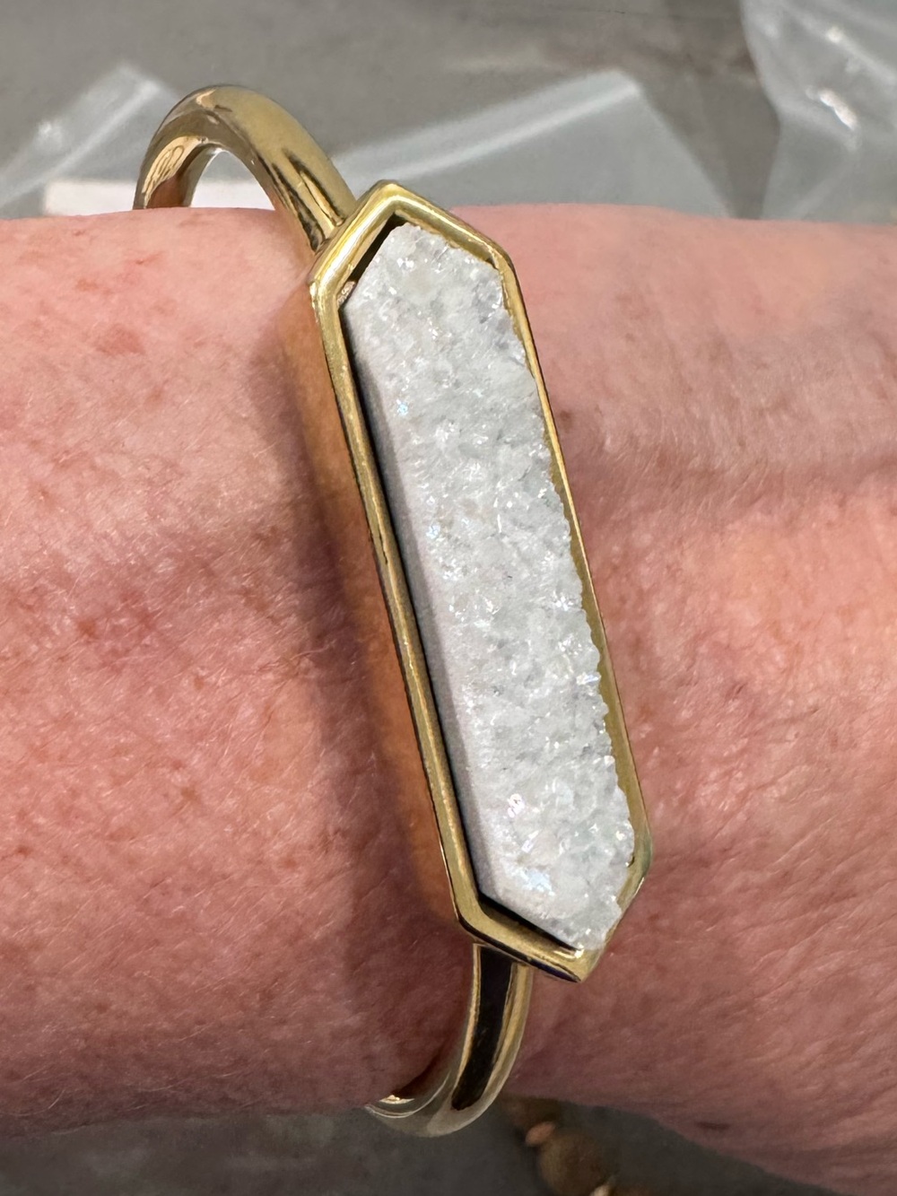 18k Gold Ion Plated White Druzy Stone Cuff Bracelet - Women Jewelry